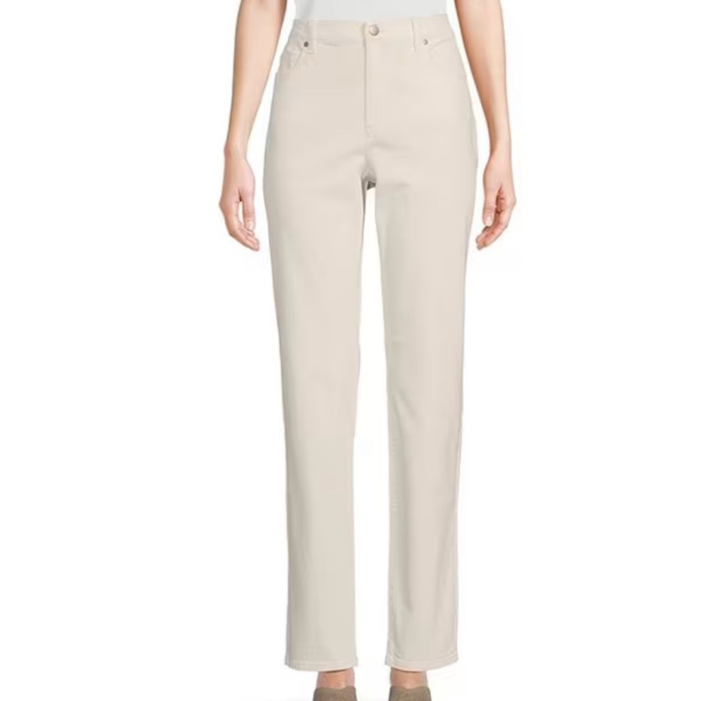 Eileen Fisher Organic High Waisted Slim Straight Ankle Jeans in Natural Size 12